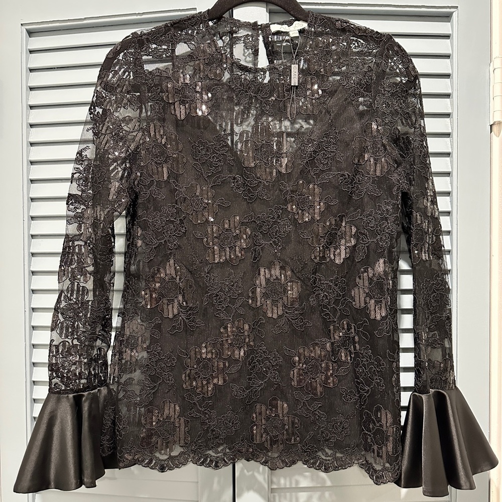 NWOT Alexis Sequin Lace Bell Sleeve Top